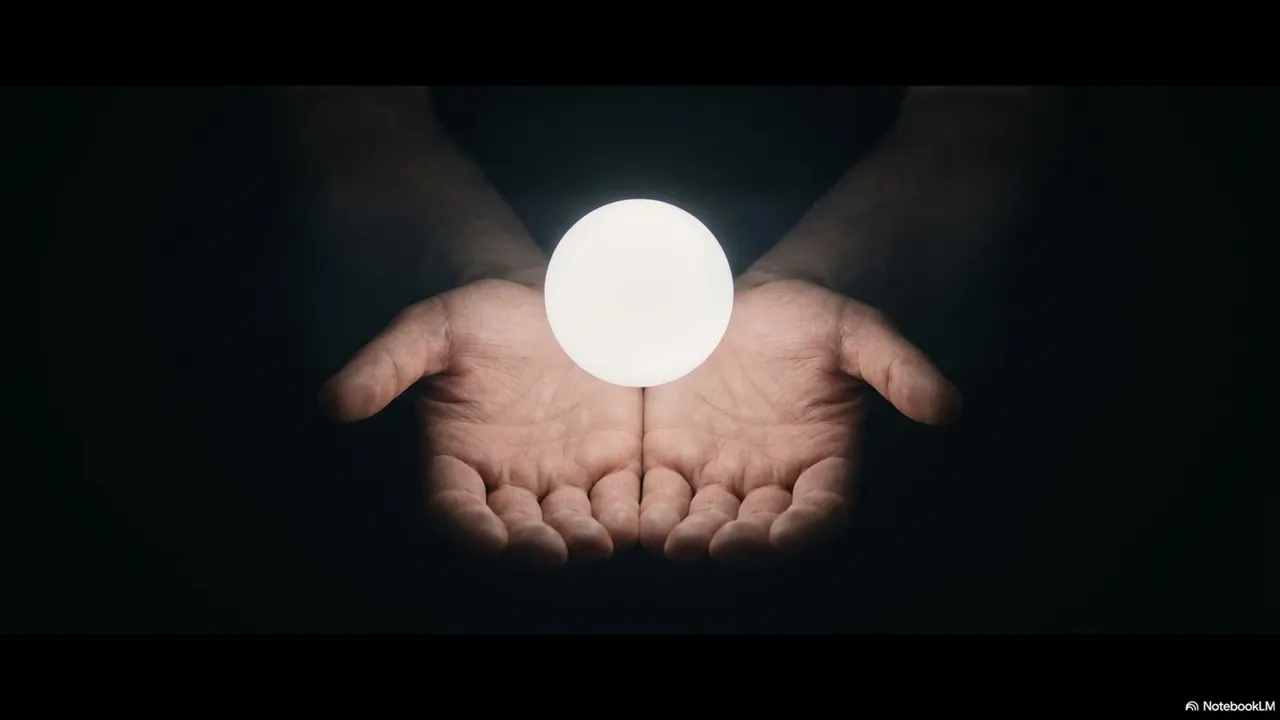 Two hands cupped open, holding a single glowing ball of warm light