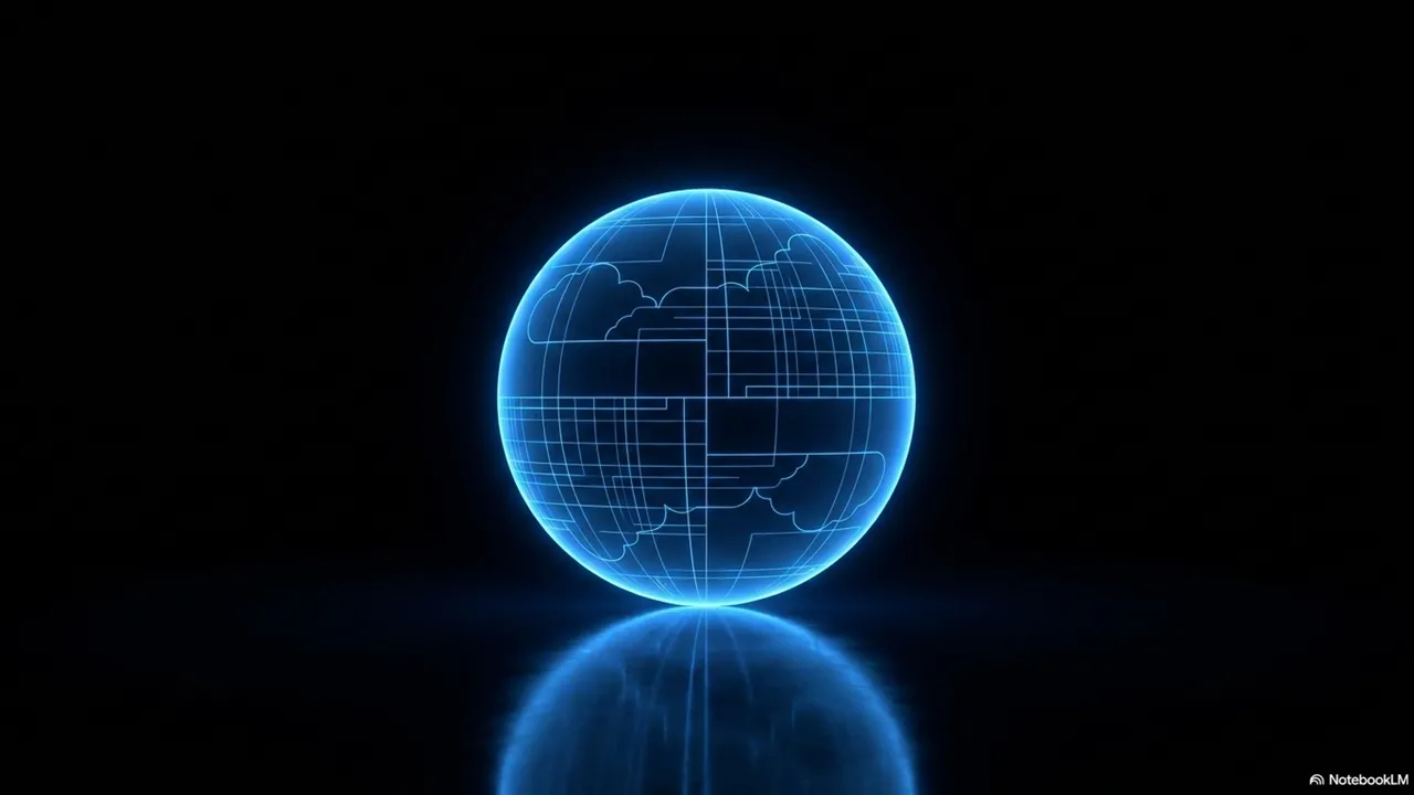 Glowing blue holographic wireframe globe