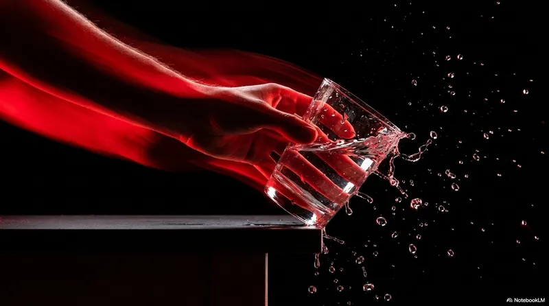 Hand reaching as a glass of water falls - the moment of letting go