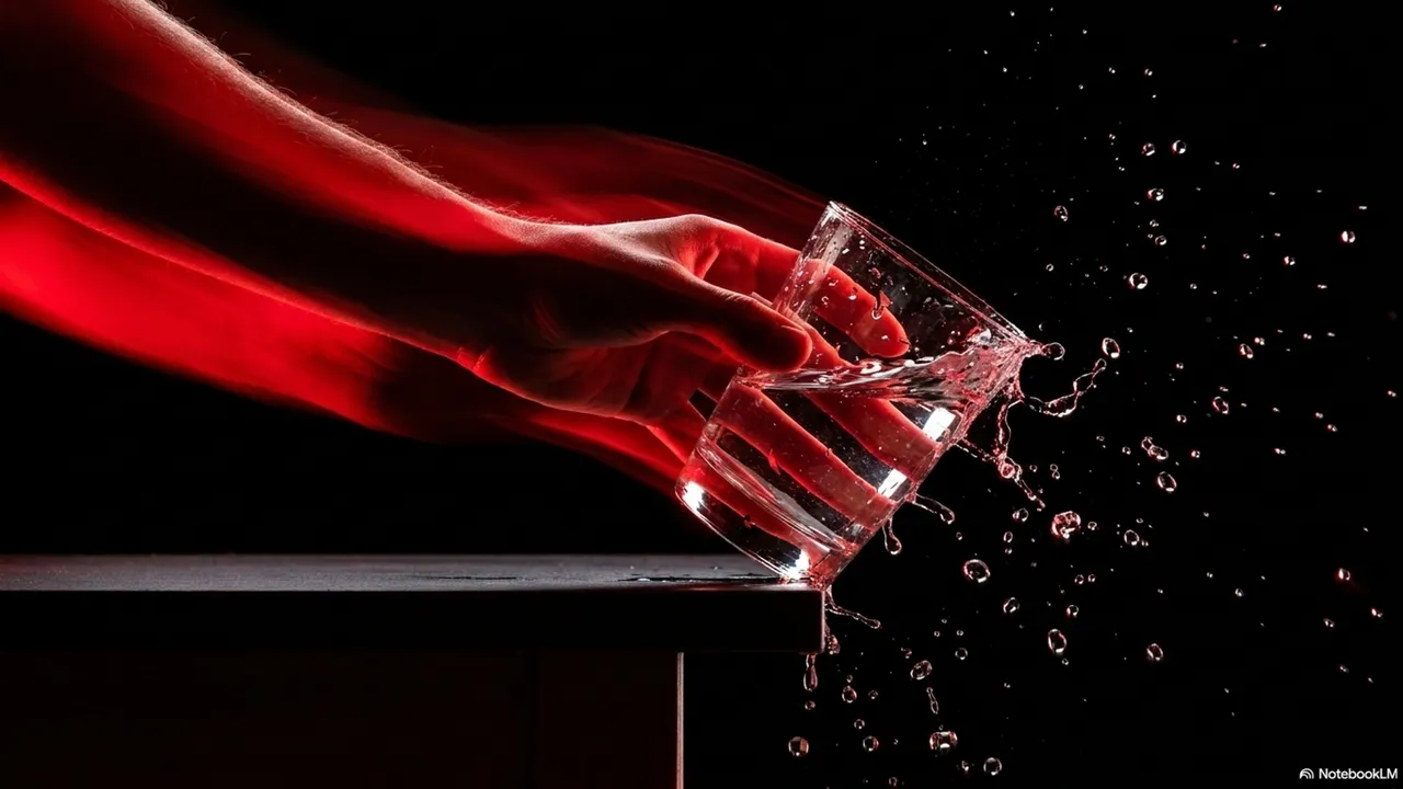 Hand reaching as a glass of water falls - the moment of letting go