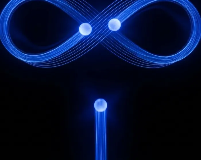 Blue infinity light trails showing the figure-eight arc of a three-ball cascade pattern