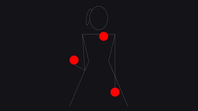 The female Juggling Lab figure running a three-ball cascade in dark mode