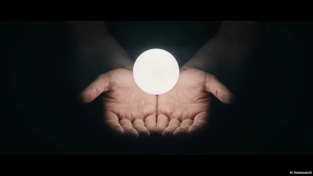Two hands cupped open, holding a single glowing ball of warm light