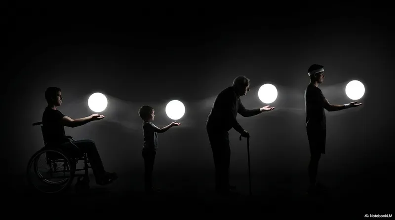 Four human silhouettes of different heights and builds, each with a juggling arc above them