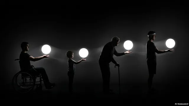Four human silhouettes of different heights and builds, each with a juggling arc above them