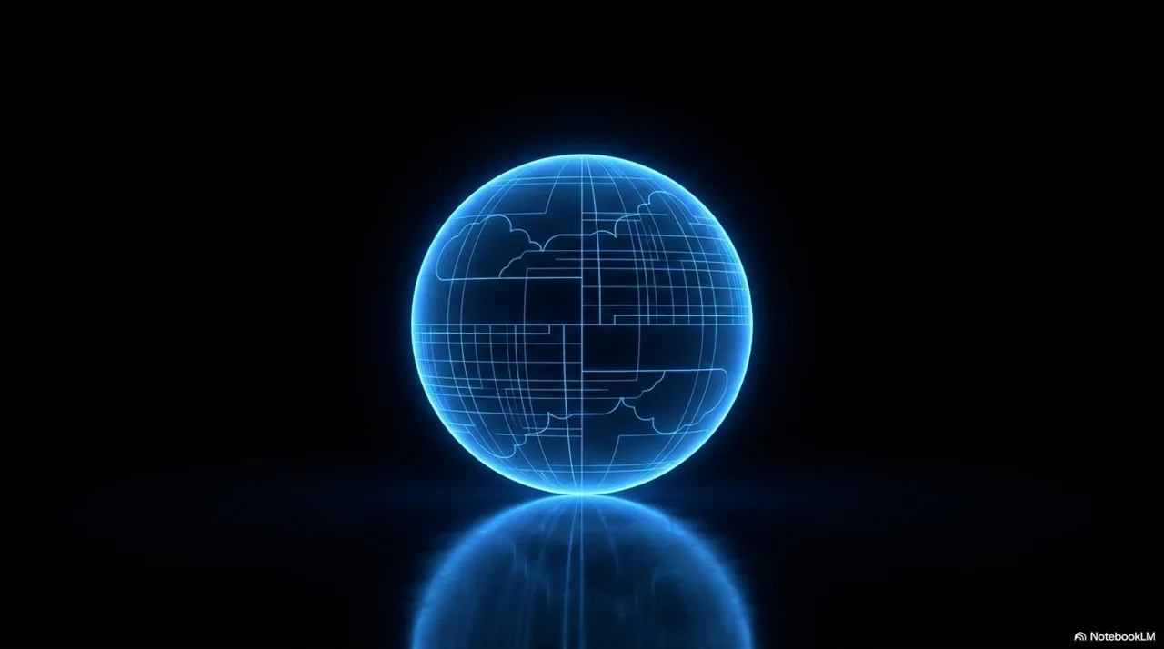 Glowing blue holographic wireframe globe