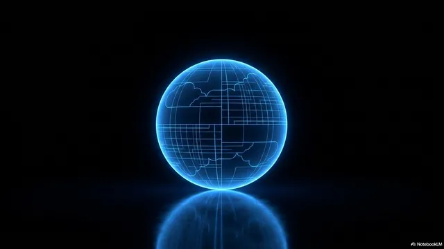 Glowing blue holographic wireframe globe