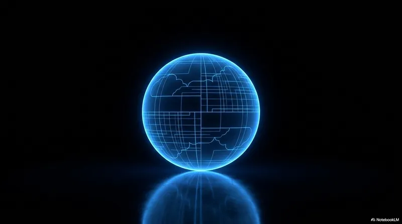 Glowing blue holographic wireframe globe