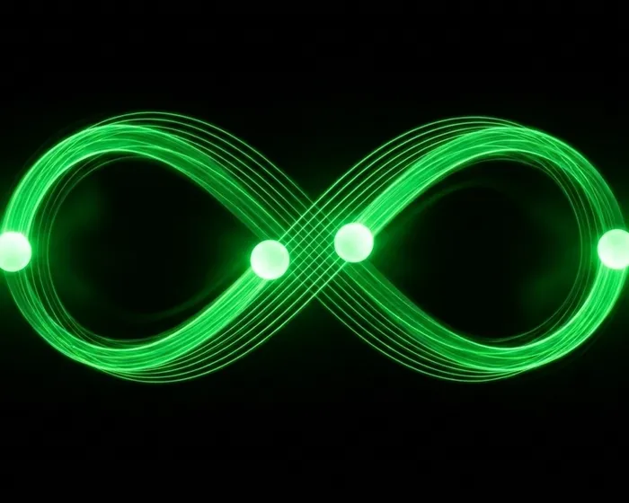 Green infinity cascade light trails showing the repeating arc structure of the pattern