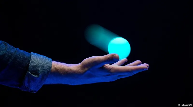 A hand receiving a glowing blue ball that arrives with motion blur, the moment of catch suspended in time against a dark background