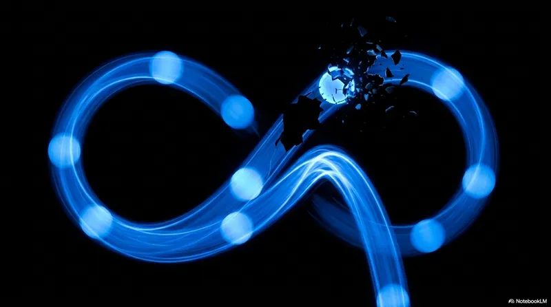 Blue light trails forming an infinity loop with one point shattering apart