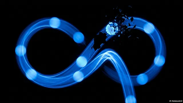 Blue light trails forming an infinity loop with one point shattering apart
