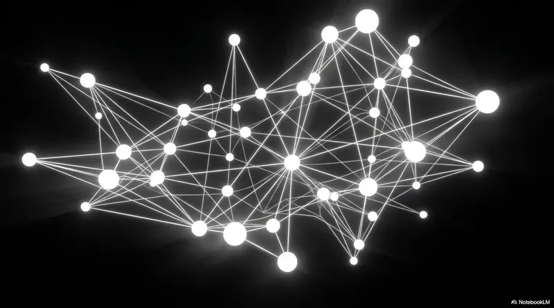 White glowing nodes connected by lines forming a neural network
