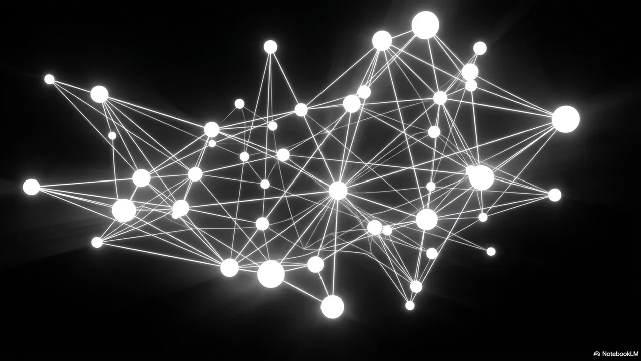 White glowing nodes connected by lines forming a neural network