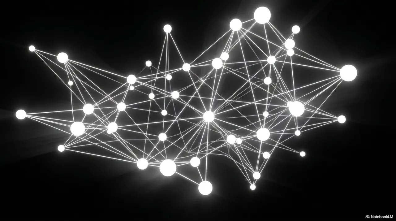 White glowing nodes connected by lines forming a neural network