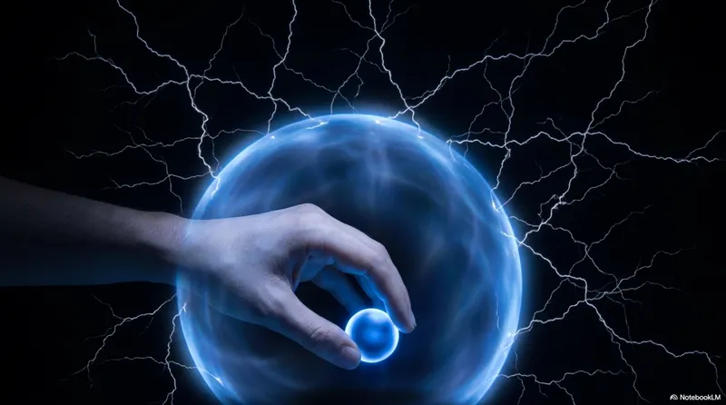 Electric plasma ball with lightning tendrils reaching outward through dark space