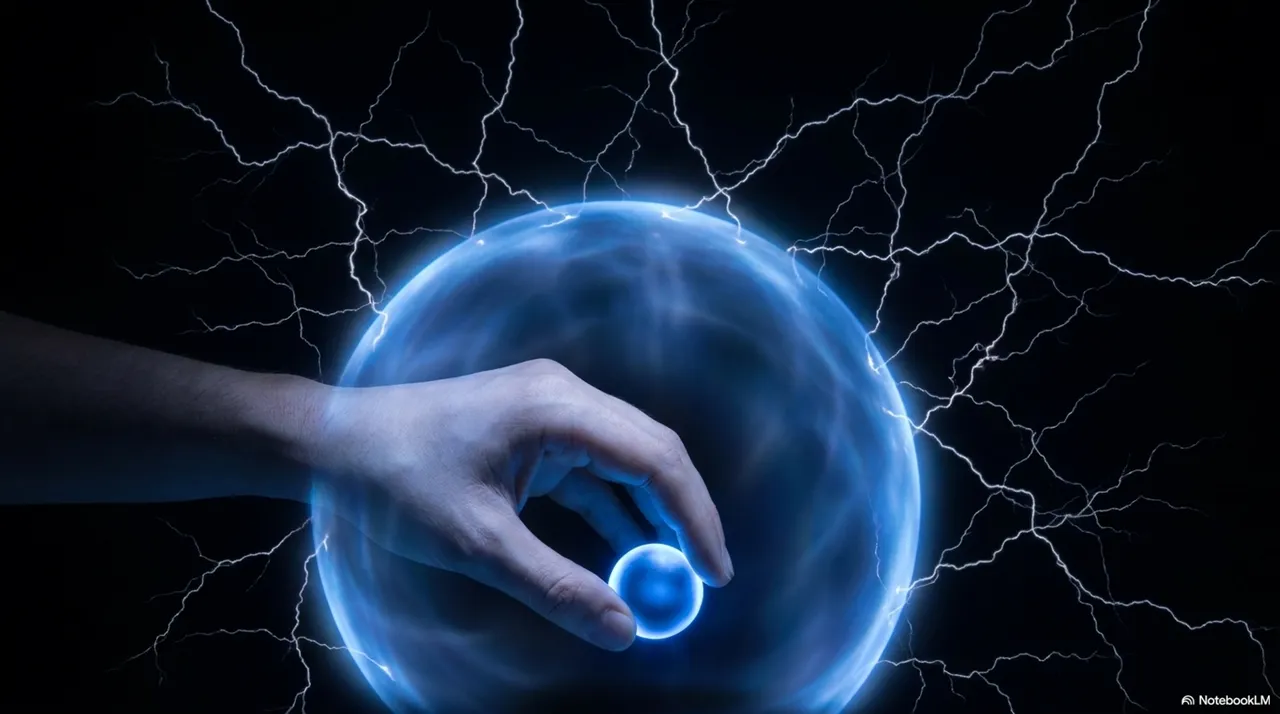 Electric plasma ball with lightning tendrils reaching outward through dark space