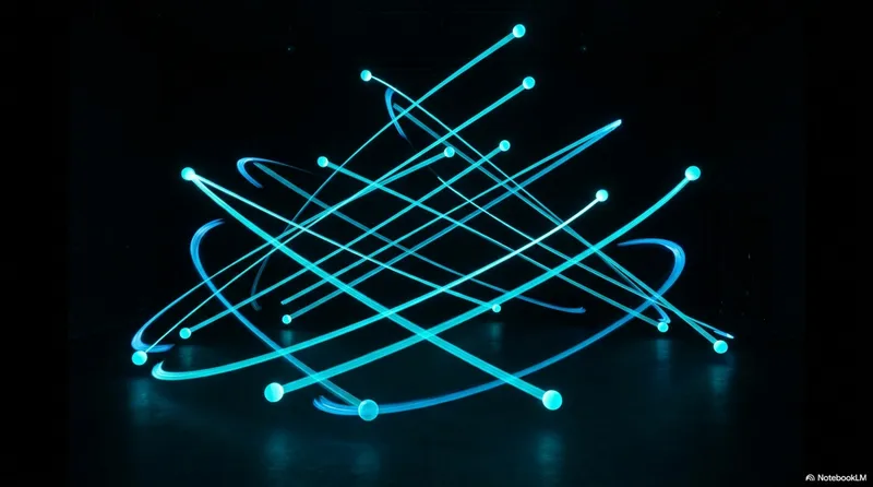 Cyan luminous rings in concentric orbital layers, each at a different distance from a glowing center point