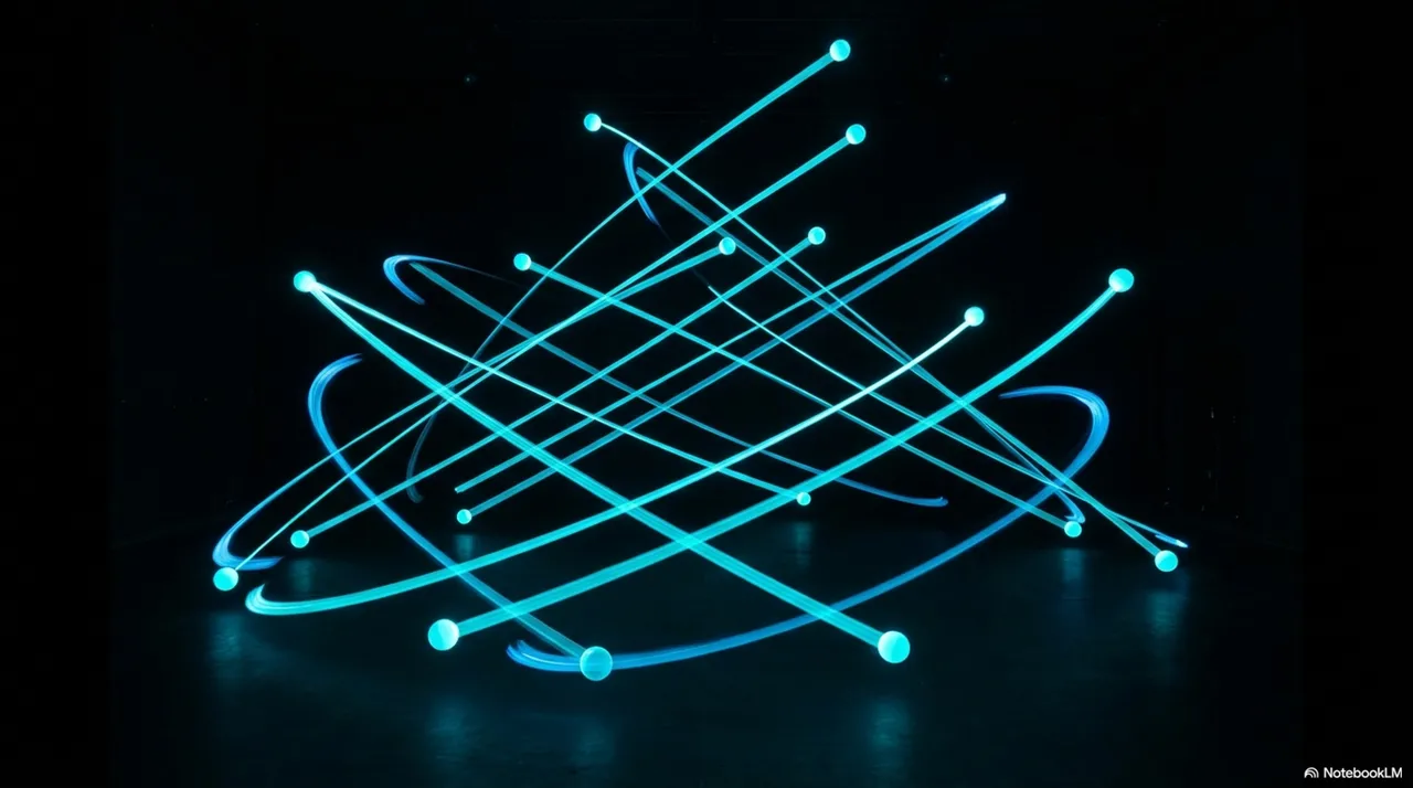 Cyan luminous rings in concentric orbital layers, each at a different distance from a glowing center point