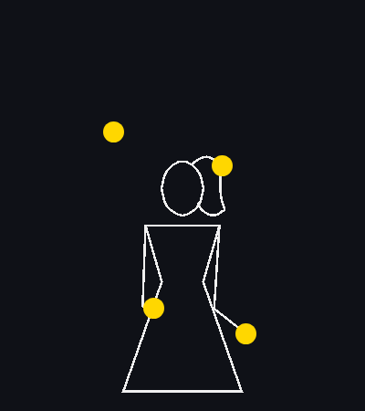 Animated juggling pattern: Async Sequence (534), siteswap 534