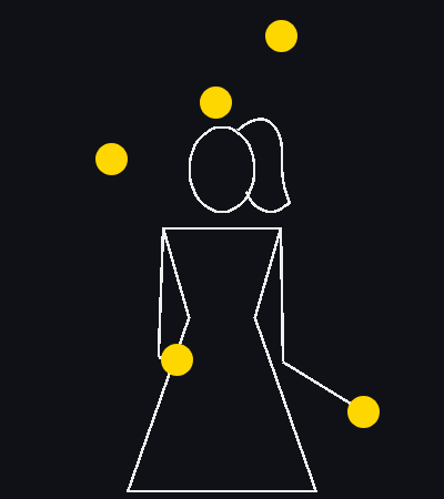 Animated juggling pattern: Five-Ball Cascade, siteswap 5